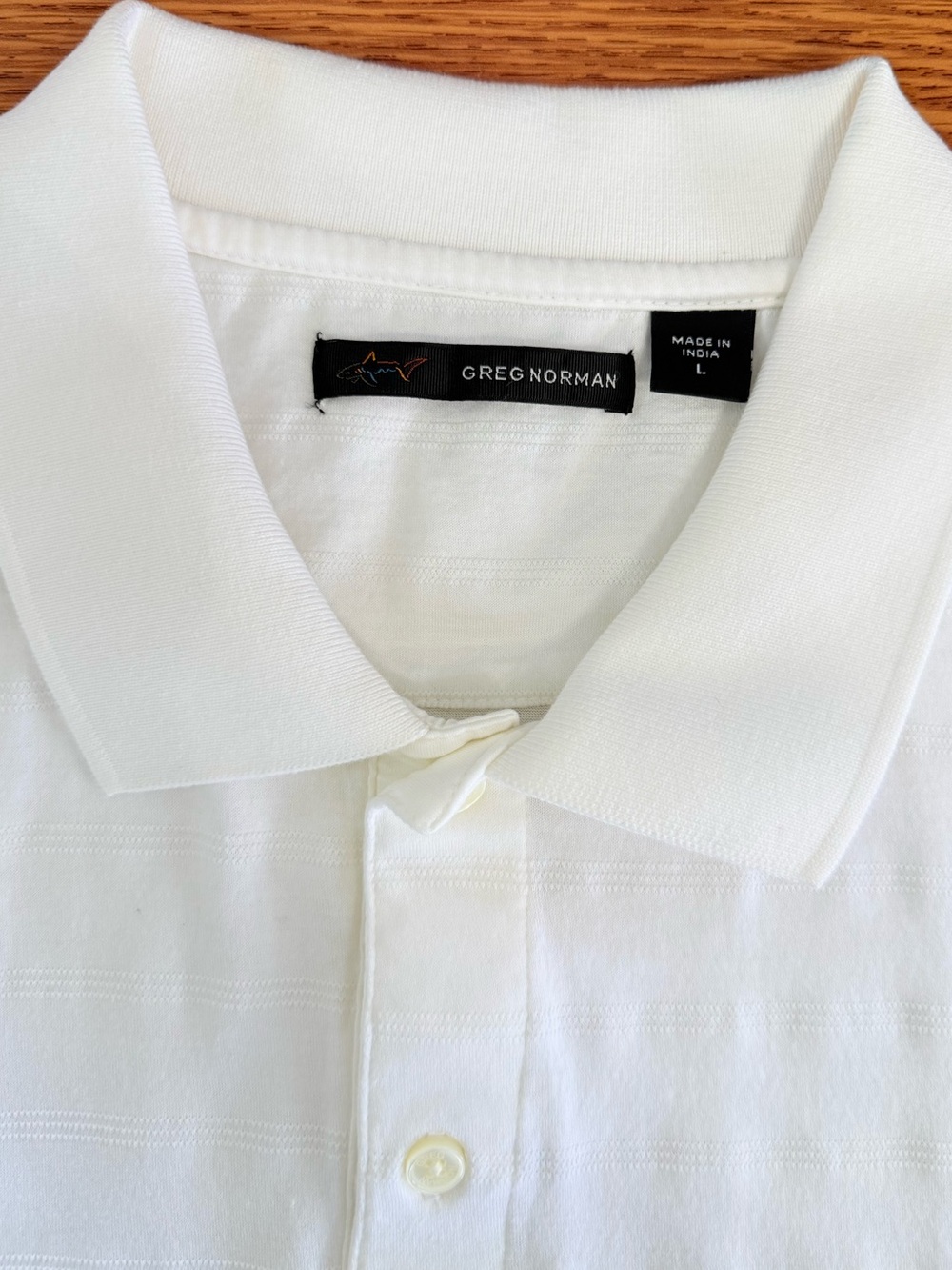 Greg Norman 1/ $10 or 2/$15 Men’s Polo in White Textured Stripe